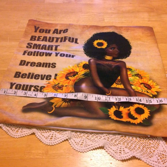 Gorgeous positive vibes pillow cover with sunflowers - Picture 2 of 5